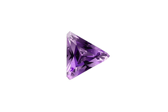 Amethyst trillion cut gemstone sparkling with purple light, precious violet jewel, transparent background for luxury design
