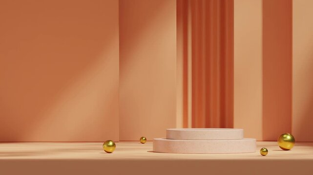 scene template white terrazzo textured podium of with seamless shadow animation looping yellow wall background, rendering 3d footage