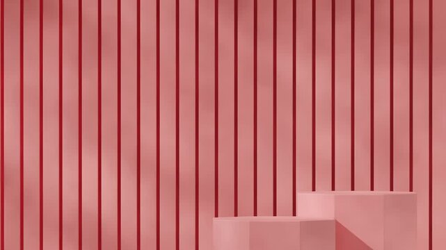 pink hexagon podium looping seamless shadow animation with patterned wall background, 3d footage render empty space