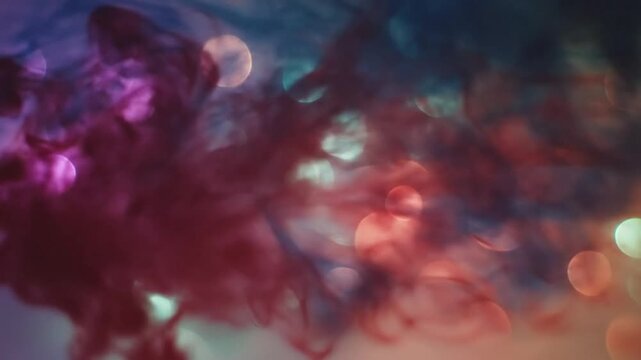 Abstract ink diffusion with bokeh lights creating dreamy vibrant backgrounds for creative concepts