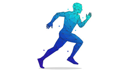 Fototapeta premium Abstract Runner Silhouette: Geometric Figure in Motion, Blue Gradient