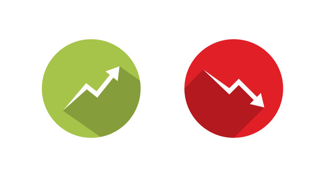 Growth and decline icon with long shadow. Up down trend symbol. Increase decrease arrow sign