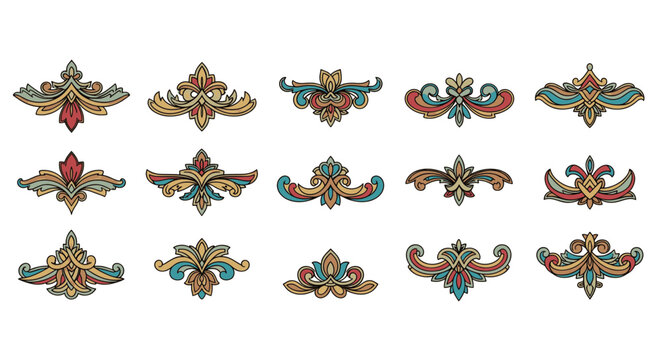 Set of decorative vintage floral ornaments and ornate flourish borders