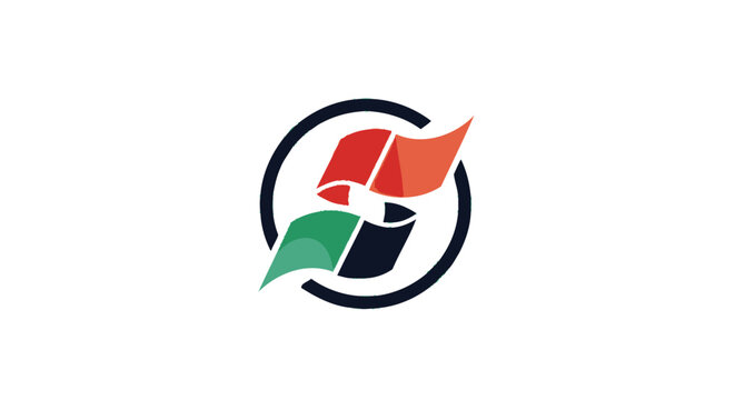 Logo with multicolored leaf design.
