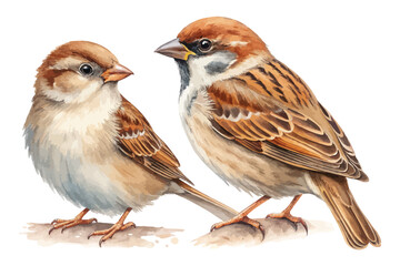 Fototapeta premium Watercolor Sparrow Bird Illustration, Small Brown Bird Art, isolated on white background