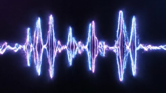 Abstract animated equalizer showing vibrant sound waves, electric energy pulses and music visualization