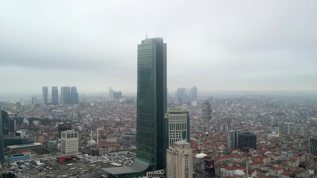 Istanbul/Turkey circa 2023: Sapphire Skyscraper district Levent rotation left