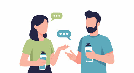 Fototapeta premium Two people talking with speech bubbles.