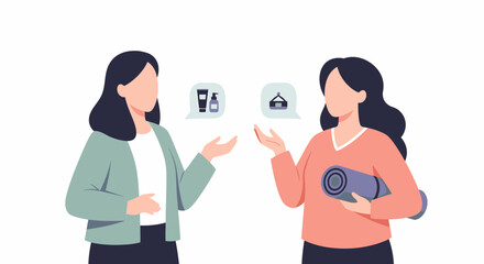Fototapeta premium Two women discussing product choices.