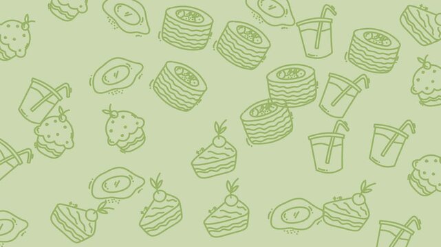 Video of pastel food icon doodles in motion.
