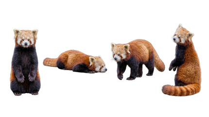 Four distinct red pandas showcasing various natural behaviors, isolated on a transparent background for creative use. © Steven