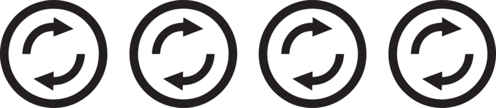 Black and white circular arrows in clockwise and counterclockwise directions circle