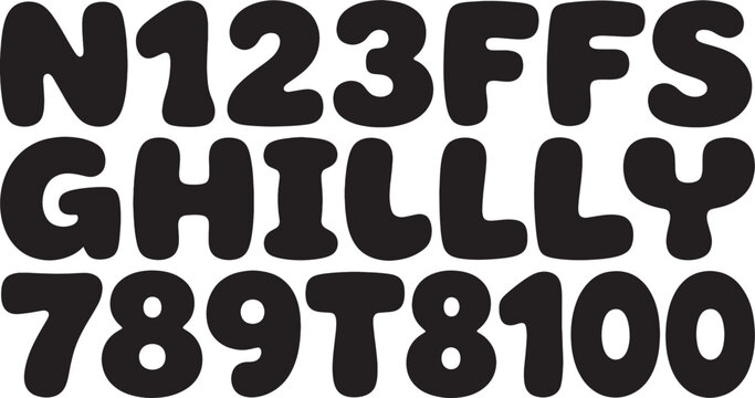 Black and white typography of the word "ghilly" with numbers and letters, bold font text