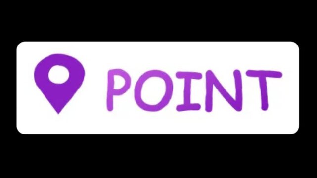 A purple point logo on a white background with a black border in a video