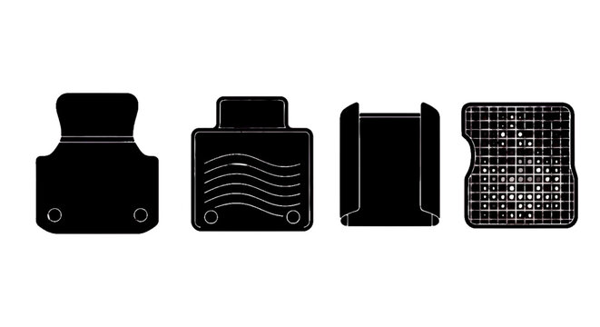 Vector illustration of set of four black car floor mats for vehicle interior protection on a transparent background