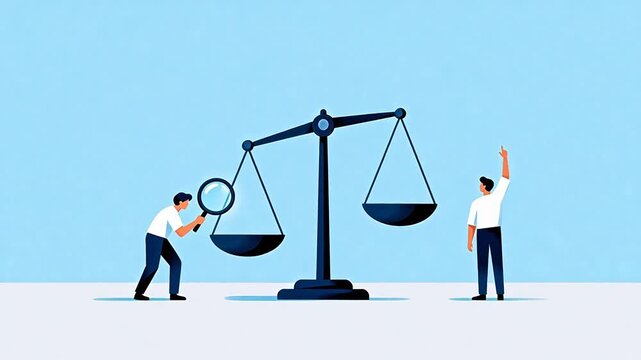 Two men with a balance scale