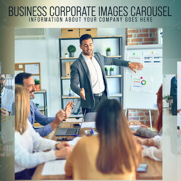 Business Corporate Images Carousel. Square Stories Opener for Social Media.