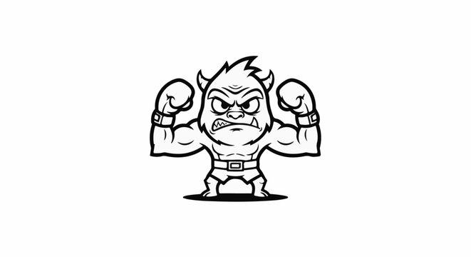A cartoon monster in boxing gloves flexing its muscles