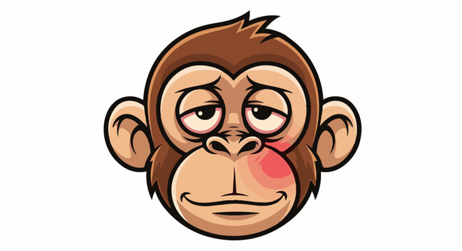 A cartoon monkey face with sleepy eyes and blush marks on its cheeks