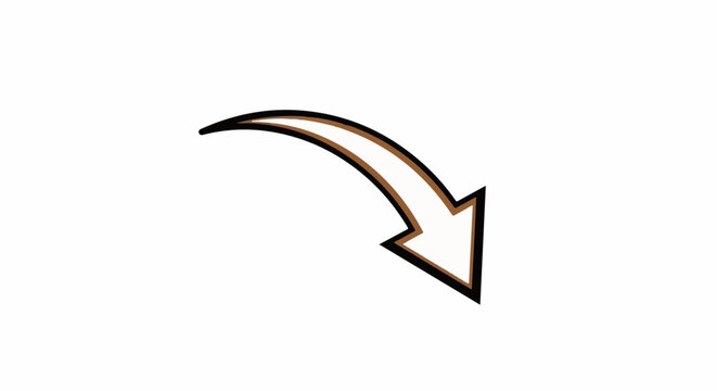 A curved arrow pointing downwards with a thick black and brown outline