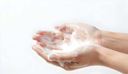 Fototapeta premium The essential daily routine of hand washing with soap foam for World Hand Hygiene Day