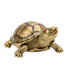 Obraz premium Golden turtle statue with red eye detail on white background
