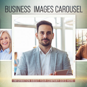Business Corporate Images Carousel. Square Stories Opener for Social Media.