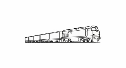 Fototapeta premium A detailed line drawing of a diesel locomotive pulling multiple cargo cars on a railway