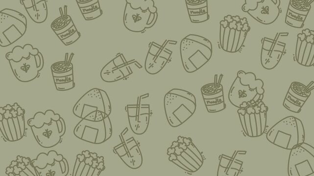 Vibrant Beverage and Snack Doodle Background Video.