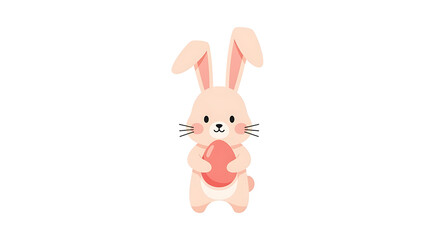 Fototapeta premium Cute pink bunny, holding heart, pastel cartoon rabbit