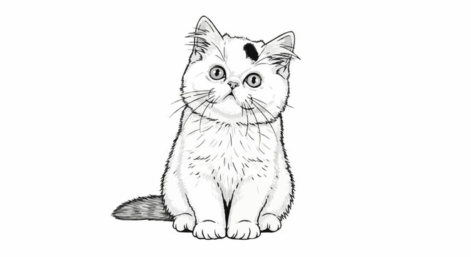 A detailed sketch of a fluffy Persian cat with large eyes sits patiently