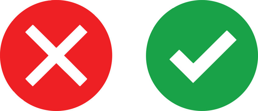 A graphic illustration featuring a red cross mark and a green check mark for binary decision making Vector