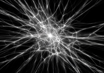 Obraz premium Abstract Neural Network Brain Activity Black and White.