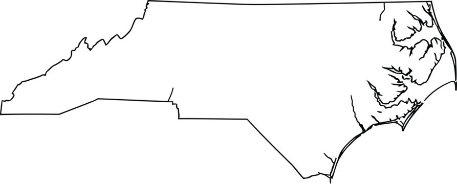 A simple black outline drawing of the north carolina state map isolated on a plain white background Vector
