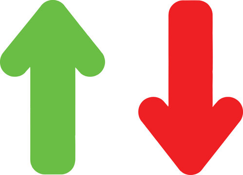 A vibrant graphic display showing a bright green upward arrow next to a bold red downward arrow Vector