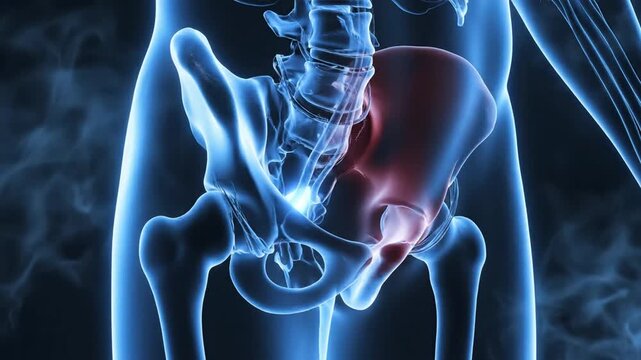 Human Pelvis Anatomy X-ray Blue Red Highlighted Pain Area Medical