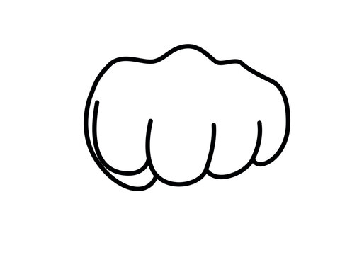 Front fist hand vector. Punching gesture for power, fight, and impact. Minimalist flat cartoon outline illustration isolated on white background. Strength and boxing symbol