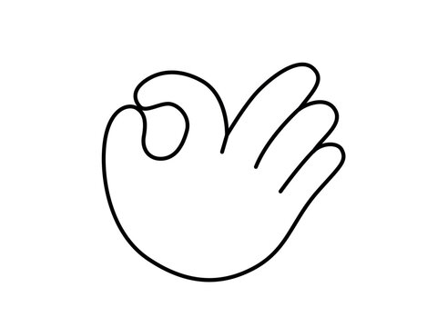 OK hand sign vector. Gesture for approval, success, and agreement. Minimalist flat cartoon outline illustration isolated on white background. Positive choice and quality symbol