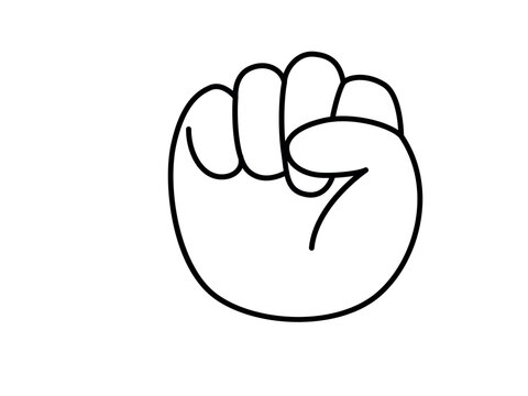 Side view fist hand vector. Clenched gesture for power, strength, and punch. Minimalist flat cartoon outline illustration isolated on white background. Fight and protest symbol