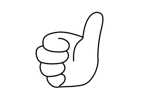 Thumbs up hand gesture vector. Like, success, and approval symbol. Minimalist flat cartoon outline illustration isolated on white background. Positive choice sign