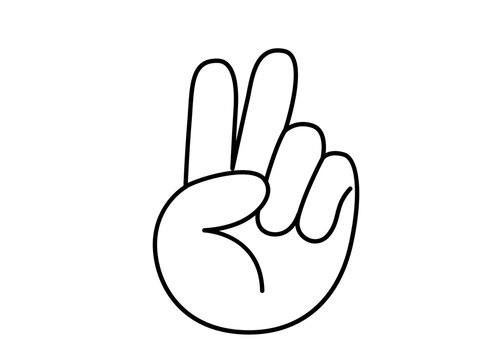 Victory hand sign vector. V gesture for peace, success, and win. Minimalist flat cartoon outline illustration isolated on white background. Success and freedom symbol