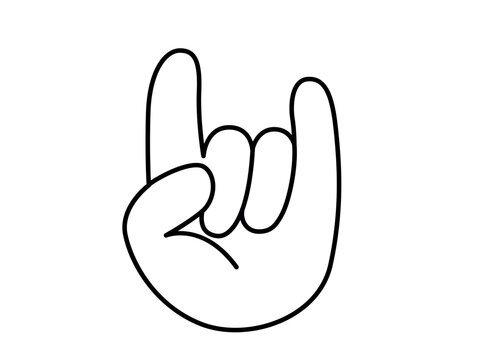 Rock on hand sign vector. Horns gesture for music fans, metal concerts, and rock-n-roll. Minimalist flat cartoon illustration isolated on white. Cool party symbol