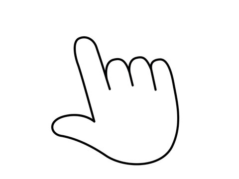 Pointing hand finger vector. Gesture for direction, clicking, and choosing. Minimalist flat cartoon outline illustration isolated on white background. Pointer and touch icon