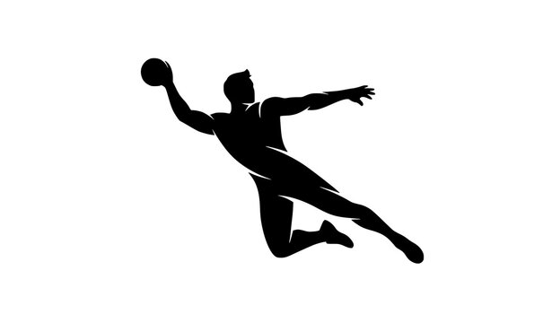 Dynamic athlete silhouette jumping and throwing ball sports vector icon