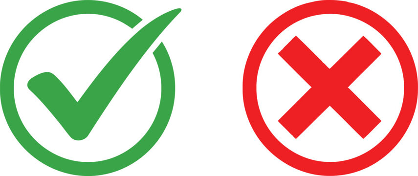 A green checkmark and a red cross symbol representing the concept of correct versus incorrect Vector