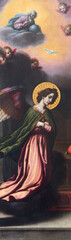 Fototapeta premium BERGAMO, ITALY - MARCH 21, 2026: The painting of Archangel Gabriel (left part of Annunciation) Chiesa di San Pancrazio by Cristofano Allori (1577 – 1621)