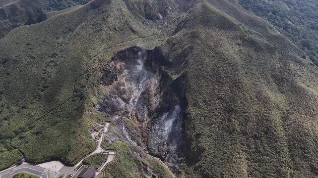 Aerial view of smoking fumaroles at yangmingshan national park