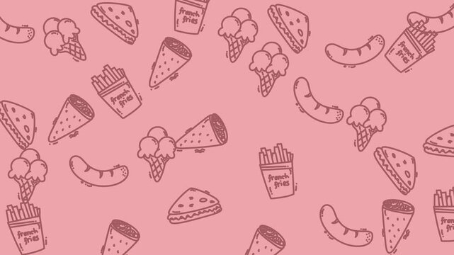 Video loop of random food items pattern suitable for advertising.