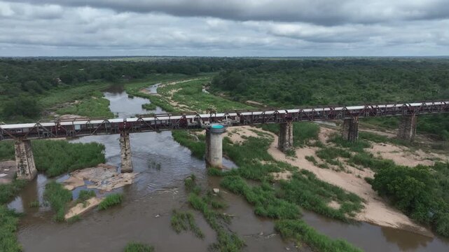 Rotating aerial of Kruger Shalati The Train on the Bridge. South Africa.