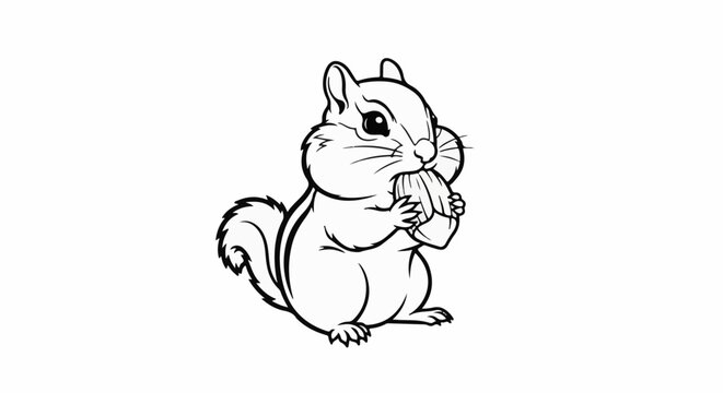 A cartoon chipmunk with a bushy tail holds a nut in its paws